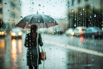 A street with a light shining on it and rain falling. The rain is falling in a way that it looks like it's coming from a fountain