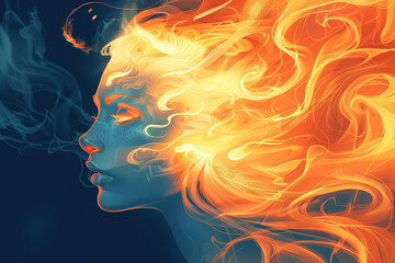 Wall Mural - A beautiful woman made of flames and passion