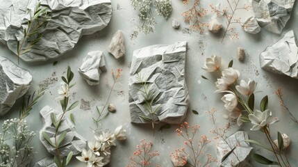 Sticker - Subtle stone and floral elements for branding and packaging display