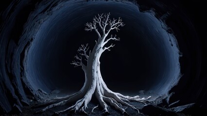 Wall Mural - Tree of Life in a Dark Cave.