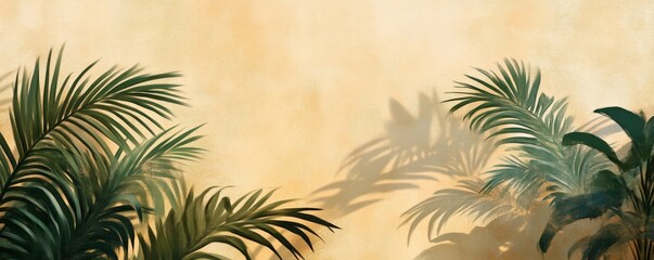 Poster - Tropical palm leaves against sunlit wall, abstract