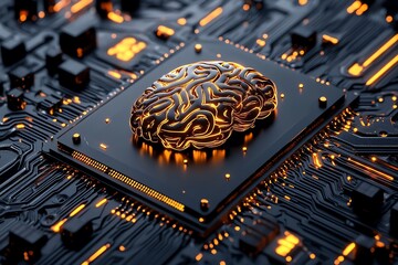 Aufkleber - Striking Digital Brain with Intricate Technical Background Showcasing Advancements