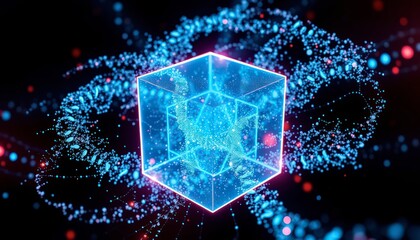 Poster - Abstract Cube with Glowing Particles.