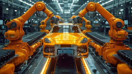 Poster - Industrial high-tech line for the assembly and production of modern cars at the plant