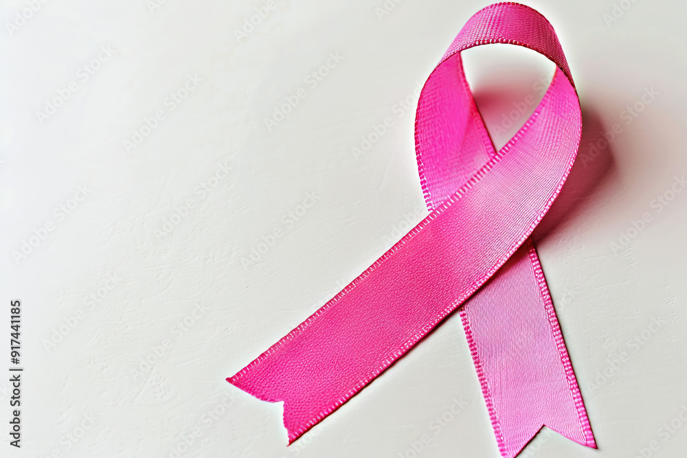 Pink ribbon on a white background, a universal symbol of breast cancer ...