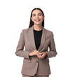 © New Africa - Beautiful woman in beige suit on white background
