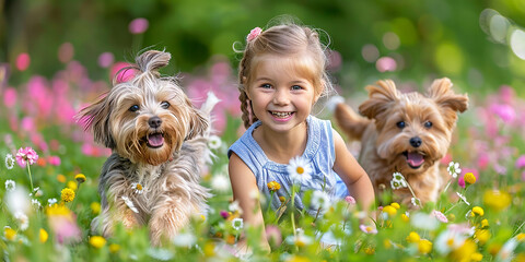 Kids and dogs have fun playing together