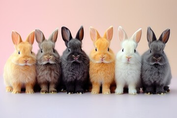 Wall Mural - Six Adorable Bunnies in a Row, Looking at the Camera