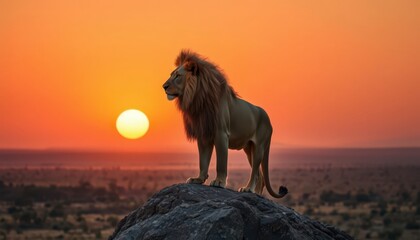 Sticker - Majestic Lion Silhouetted Against Sunset.