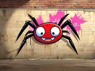 Poster - Graffiti Spider on Brick Wall