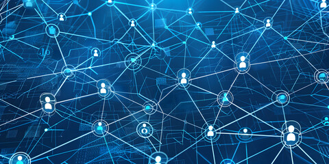 Wall Mural - abstract geometric background with many people icons. blue background visualizing social networks or