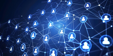 Wall Mural - abstract geometric background with many people icons. blue background visualizing social networks or