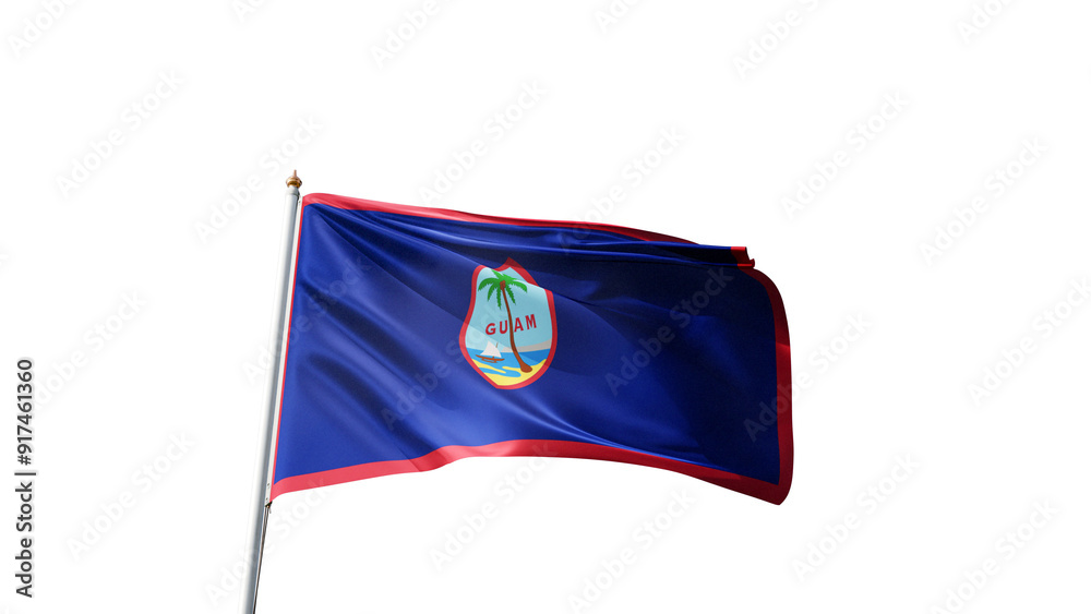 Flag of Guam on a transparent background, png, flag on a flag pole waving in the wind, Asian island in Oceania, national symbol of Guam, picture of a flag
