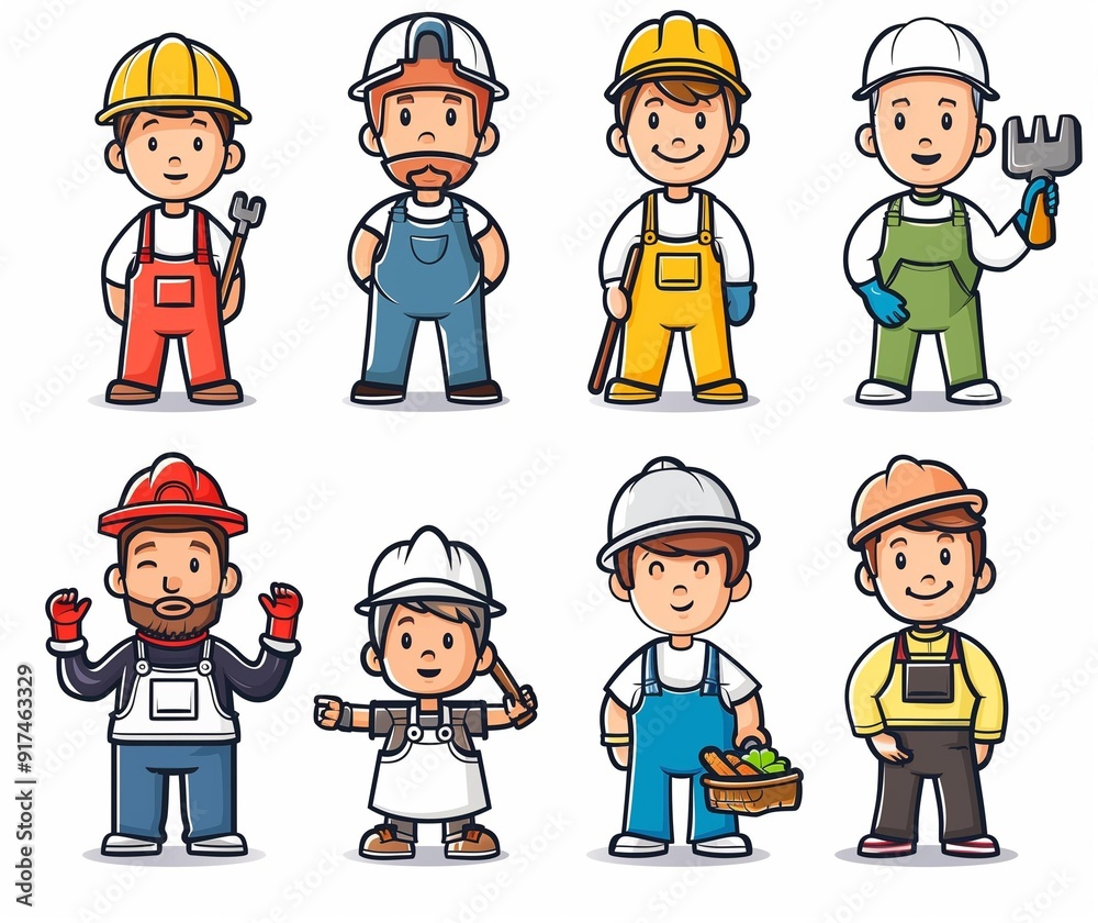 Cute Cartoon Construction Workers Illustration Set - Diverse ...