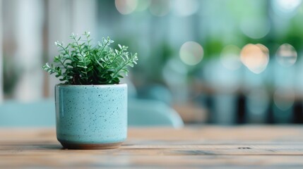 Canvas Print - Indoor Potted Plant Displayed on Wooden Table in Bright, Lively Room