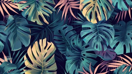 Canvas Print - Retro style tropical foliage