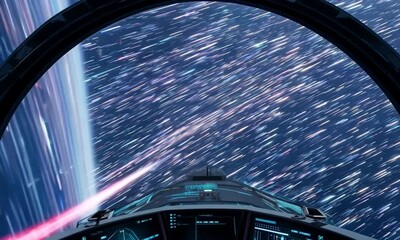 Wall Mural - Spacecraft cockpit view during hyperspace jump