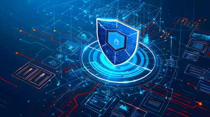 Poster - Data Compliance Assurance, a shield protecting documents with various regulatory compliance symbols, design
