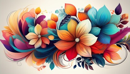 Canvas Print - A stylized illustration of colorful flowers on white background