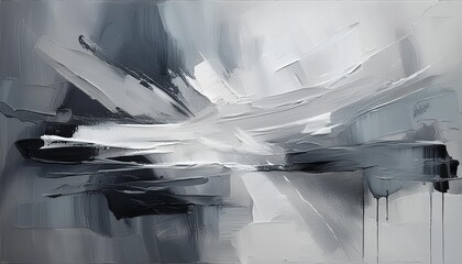 Canvas Print - Abstract painting with grey and white tones on canvas, featuring thick brushstrokes and texture