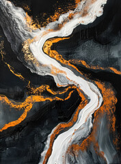 Wall Mural - abstract art painting with dynamic black, white, and orange swirls