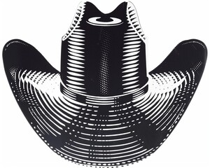 Black and White Cowboy Hat Illustration with Shaded Details - Perfect for Western-Themed Designs and Merchandise.