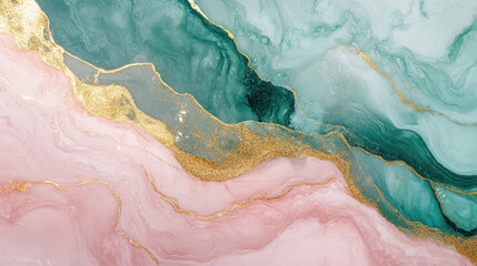 luxurious abstract marble texture in pastel pink and green with golden veins