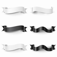 elegant black and white ribbon banner set for web design, invitations, and announcements.