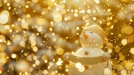 A snowman is holding a sign in a snowy background