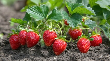 Wall Mural - Ripe Strawberries on a Plant in the Garden