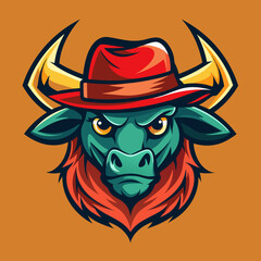 Sticker - Colorful Bull Head Mascot Logo with Trendy Hat – Creative and Modern Logo Design