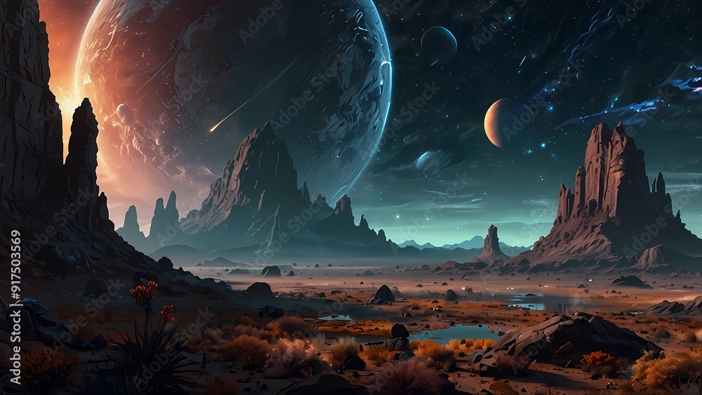 Alien Planet Landscape with Otherworldly Terrain and Exotic Flora – A ...