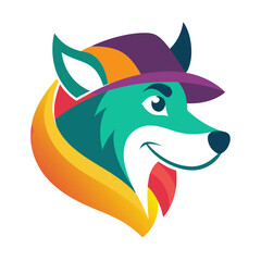 Wall Mural - Trendy Dog Head Logo with Colorful Hat - Creative Mascot Design