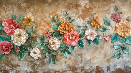 Wall Mural - Floral design on plaster backdrop