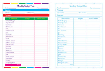  An Illustration of Monthly Budget Planner Templates in cmyk mode. Ready to print.