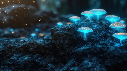 Poster - Enchanting Glowing Mushrooms in Mystical Forest