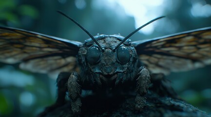 Sticker - close-up of a large black insect with compound eyes