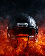 Poster - Intense football helmet in fiery environment