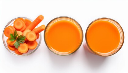 Poster - glass of fresh carrot juice isolated on white from above