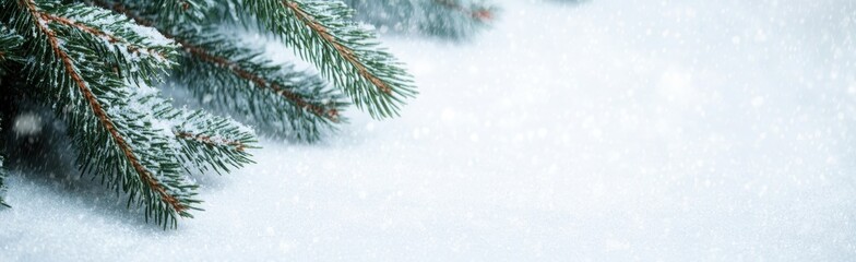 Poster - winter pine tree branch covered in snow