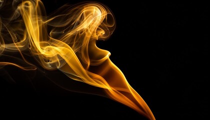 Poster - abstract smoke swirls yellow gold puff of smoke orange smoke on a black background isolated smoke with no background