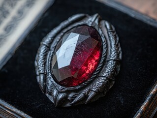 Wall Mural - Ornate silver ring with large red gemstone