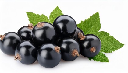 Wall Mural - black currant isolated currant black with leaves on white background perfect retouched currant berry with leaf berries with clipping path full depth of field