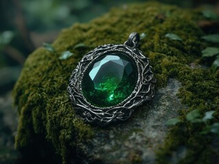 Poster - Enchanting emerald pendant in ornate silver setting