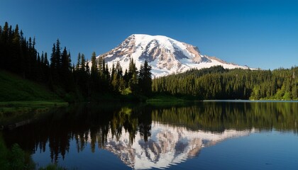 Poster - majestic mount rainier reflecting in still waters of a mountain lake