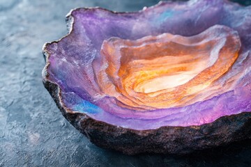 Canvas Print - Vibrant agate geode with striking purple and orange hues