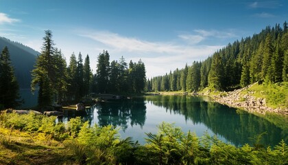 Wall Mural - a lake surrounded by trees and plants