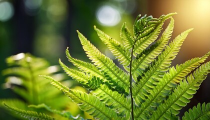 Poster - big curly leaf of fern in forest macro with shallow dof