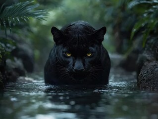 Wall Mural - Mysterious black panther in the jungle