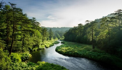 Wall Mural - a serene river winding through a lush forest